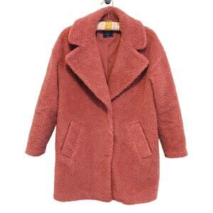 Abercrombie & Fitch Sherpa Teddy Fleece Over Coat XS Mauve Pink Cozy Soft Y2K